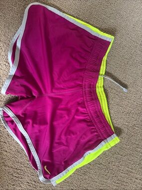 Nike Women’s Magenta Athletic Shorts with Neon Yellow Trim